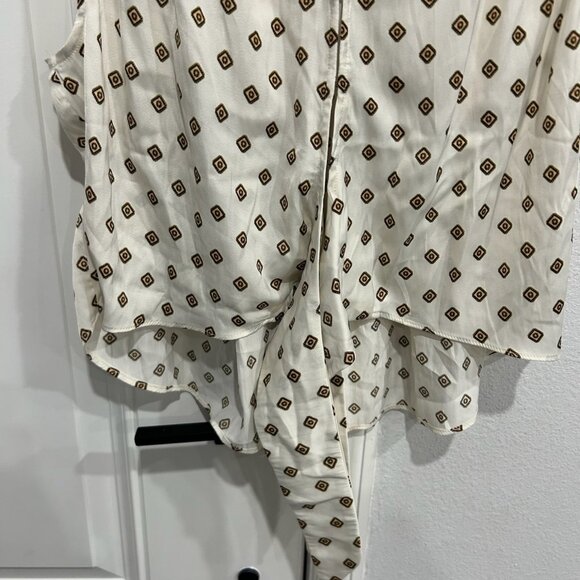 Free People Cream Combo Tie-Front Sleeveless Blouse Sz Small Geometric Print NWT - Picture 8 of 10